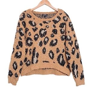 Freshman 1996 Tan Teddy Popcorn Fleece Leopard Sweater Size Large
